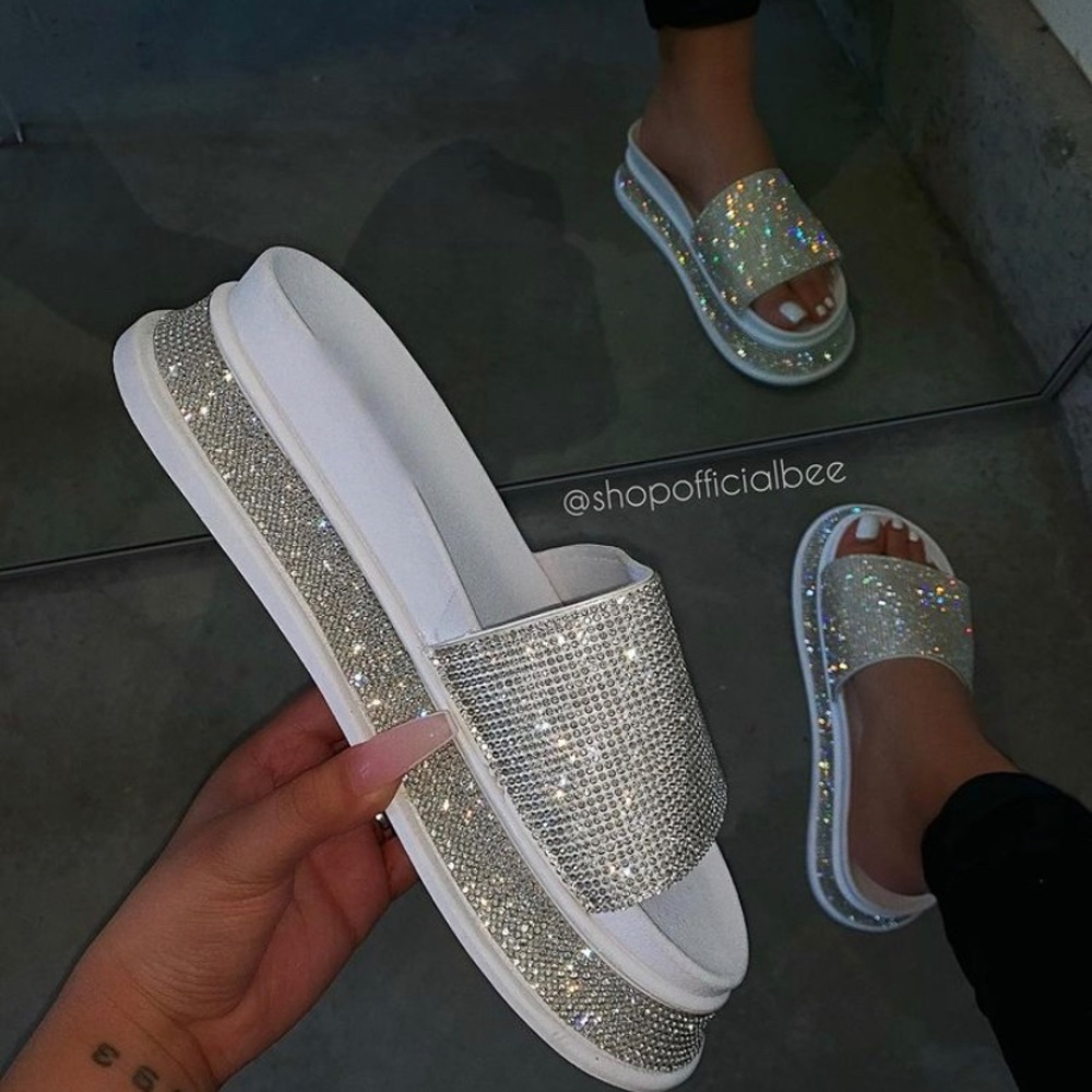 White Rhinestone Sandals